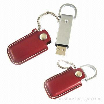 Leather USB Flash Memory Stick with Up to 16GB Memory Capacity and USB 2.0 Interface